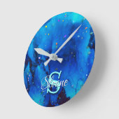 Deep Blue Underwater Alcohol Ink Painting Runde Wanduhr (Winkel)