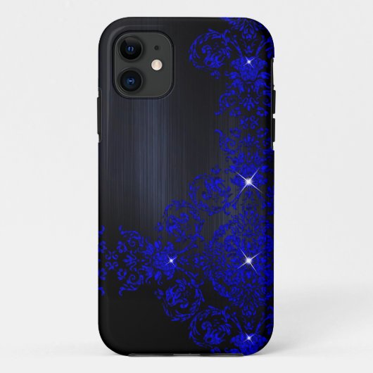 Deep Blue Verziert Damask Case-Mate iPhone Hülle (Rückseite)