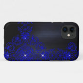 Deep Blue Verziert Damask Case-Mate iPhone Hülle (Rückseite (Horizontal))