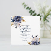 Deep Blue Watercolor Florals Hochzeit Einladung (Stehend Vorderseite)