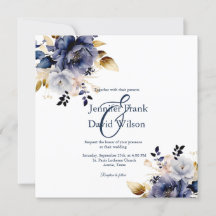 Deep Blue Watercolor Florals Hochzeit Einladung