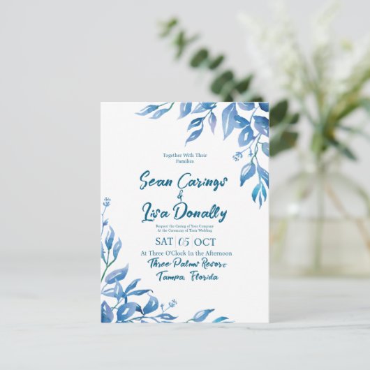 Deep Blue Wedding Einladung Postkarte (Stehend Vorderseite)