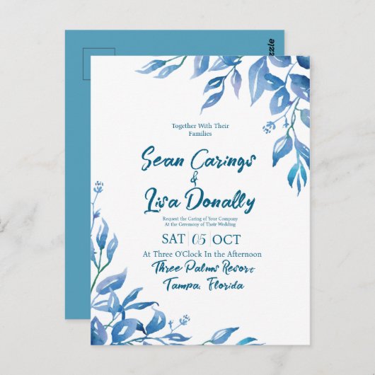 Deep Blue Wedding Einladung Postkarte (Vorne/Hinten)