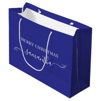 Deep Blue White Frohe Weihnachtsbow Signature Name Große Geschenktüte