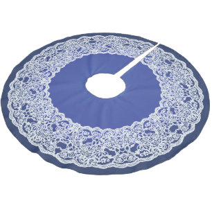 Deep Blue White Lace Eleganter Vintage-Tannenbaumr Polyester Weihnachtsbaumdecke