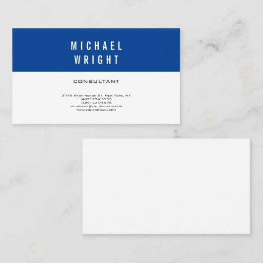 Deep Blue White Modern Schlicht einfach Minimalist Visitenkarte (Vorne/Hinten)