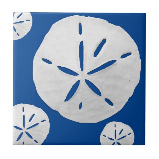 Deep Blue & White Tropical Beach Sand Dollar Fliese (Vorderseite)