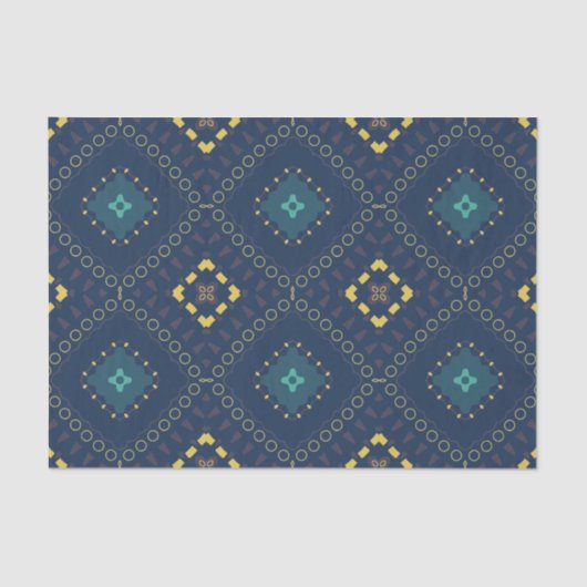 Deep Blue Yellow Ethnic Boho Tibal Mosaic Muster Seidenpapier (Vorderseite)