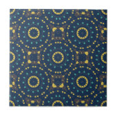 Deep Blue Yellow Mosaik Ethnic Boho Chic Muster Fliese (Vorderseite)