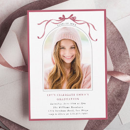 Deep Blush Bow Graduation Party Arch Photo Minimal Einladung