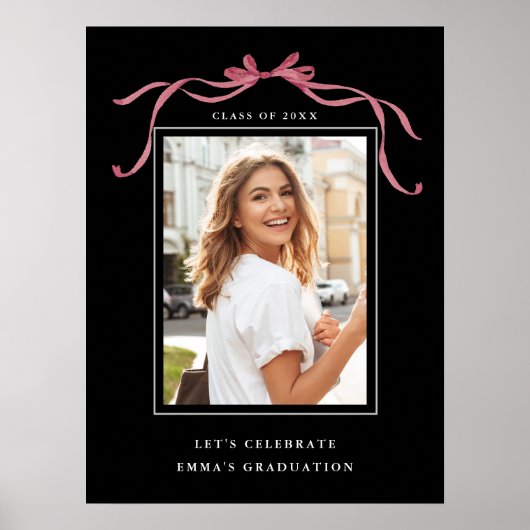 Deep Blush Bow Graduation Party Welcome Black Poster (Vorne)