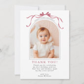 Deep Blush Pink Bow Birthday Arch Photo Dankeskarte (Vorderseite)
