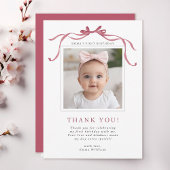 Deep Blush Pink Bow Birthday Photo Dankeskarte