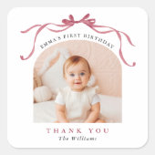 Deep Blush Pink Bow Birthday Thank You Quadratischer Aufkleber (Vorderseite)