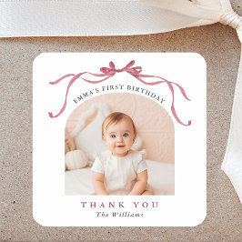 Deep Blush Pink Bow Birthday Thank You Quadratischer Aufkleber