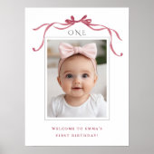 Deep Blush Pink Bow Girl 1st Birthday Welcome Poster (Vorne)