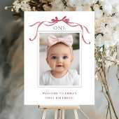 Deep Blush Pink Bow Girl 1st Birthday Welcome Poster