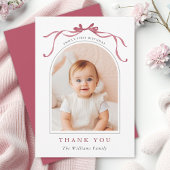 Deep Blush Pink Bow Simple Birthday Photo Dankeskarte