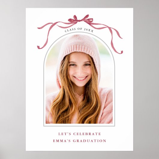Deep Blush Ribbon Bow Graduation Party Welcome Poster (Vorne)