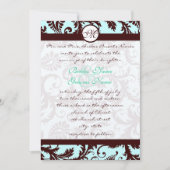 Deep Brown Damask Aqua Blue Wedding Einladung (Vorderseite)