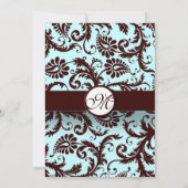 Deep Brown Damask Aqua Blue Wedding Einladung (Rückseite)