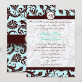 Deep Brown Damask Aqua Blue Wedding Einladung (Vorne/Hinten)