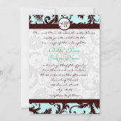 Deep Brown Damask Aqua Blue Wedding Einladung (Rückseite)