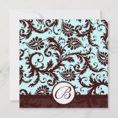Deep Brown Damask Aqua Blue Wedding Einladung (Rückseite)