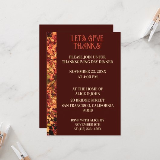 Deep Brown Erntedank Dinner Herbstfest Einladung (Vorderseite/Rückseite Beispiel)