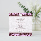 Deep Brown Pink Damask Einladung zur Hochzeit (Stehend Vorderseite)
