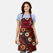 Deep Burgund Weihnachts-Schürze mit Cream-Blume Schürze (Getragen)