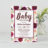 Deep Burgundy Blume Boho Kinderdusche Einladung (Stehend Vorderseite)