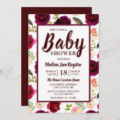 Deep Burgundy Blume Boho Kinderdusche Einladung (Vorne/Hinten)