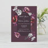 Deep Burgundy Blumendark & Moody Brautparty in Einladung (Stehend Vorderseite)