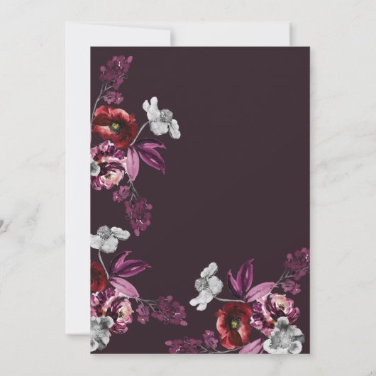 Deep Burgundy Blumendark & Moody Brautparty in Einladung (Rückseite)