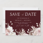 Deep Burgundy Blush Boho Floral Wedding Save The Date (Vorderseite)
