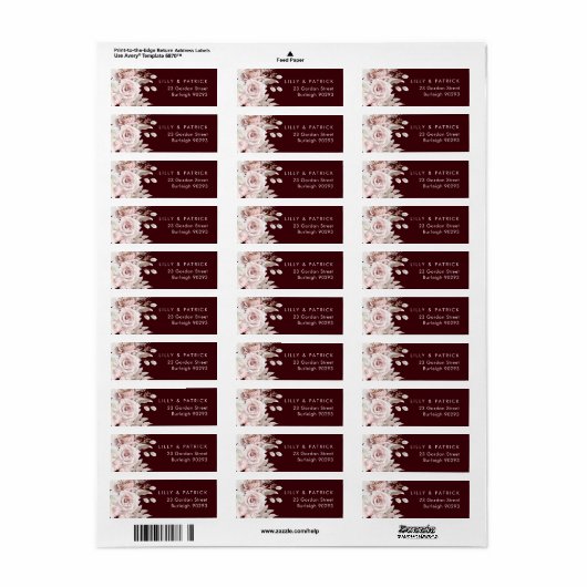 Deep Burgundy Blush Modern Wedding Return Address (Vorne)