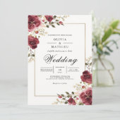 Deep Burgundy Botanical Arch Wedding Einladung (Stehend Vorderseite)