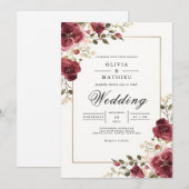 Deep Burgundy Botanical Arch Wedding Einladung (Vorne/Hinten)
