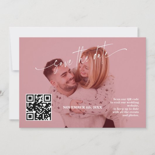 Deep Burgundy Calligraphy QR Code Photo Wedding Save The Date (Vorderseite)