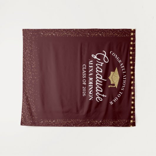 Deep Burgundy Class Of 2026 Graduation Backdrop Wandteppich (Vorderseite (Horizontal))