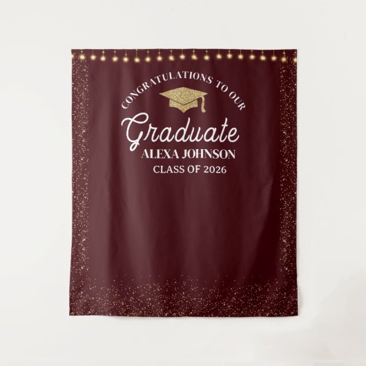 Deep Burgundy Class Of 2026 Graduation Backdrop Wandteppich (Vorderseite)