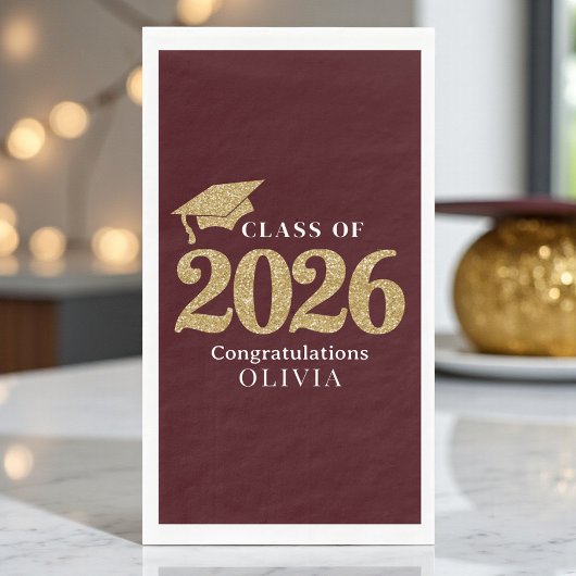Deep Burgundy Class Of 2026 Serviette
