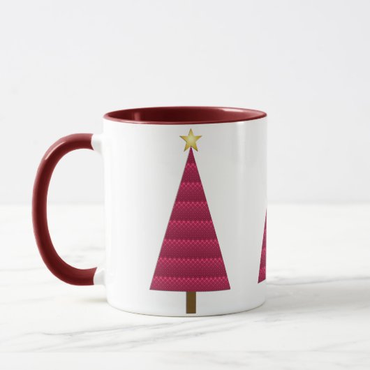 Deep Burgundy Damask Moderne Weihnachtsbaum-Tasse Tasse (Links)