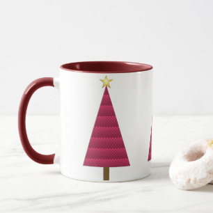 Deep Burgundy Damask Moderne Weihnachtsbaum-Tasse Tasse
