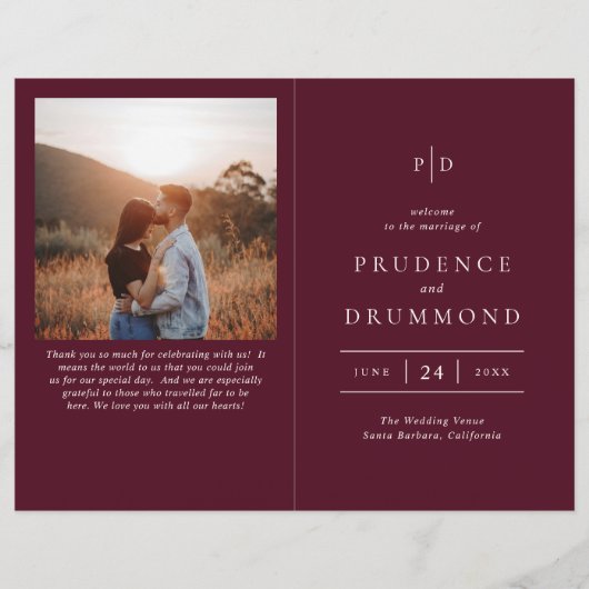 Deep Burgundy Elegant Classic Wedding Program (Vorderseite)