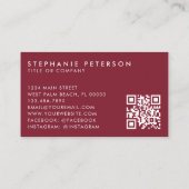 Deep Burgundy Elegant Custom Company Logo QR Code Visitenkarte (Rückseite)