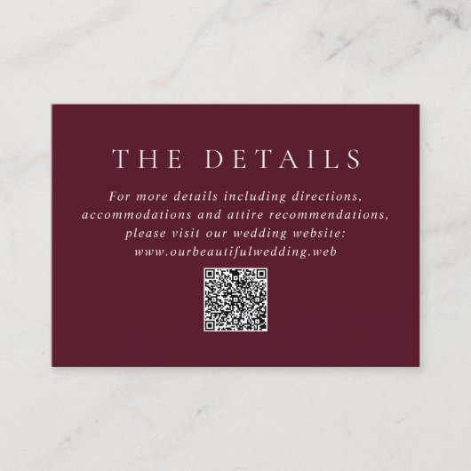 Deep Burgundy Elegant QR Code Classic Wedding Begleitkarte (Vorderseite)