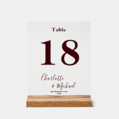 Deep Burgundy Elegant Wedding Table Number Acrylschild (Vorderseite)
