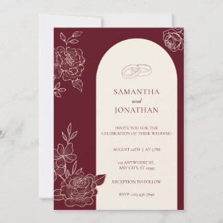 Deep Burgundy Floral Arch Photo Back Wedding Einladung